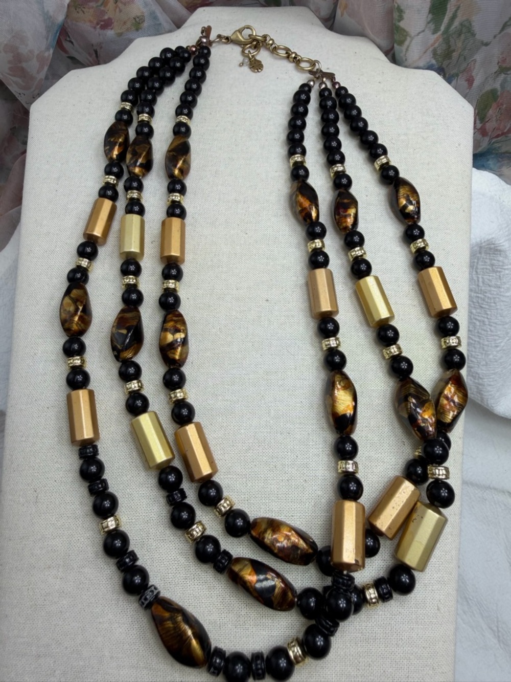 Lucky Brand Multi-Strand Black and Gold Beaded Women's Necklace